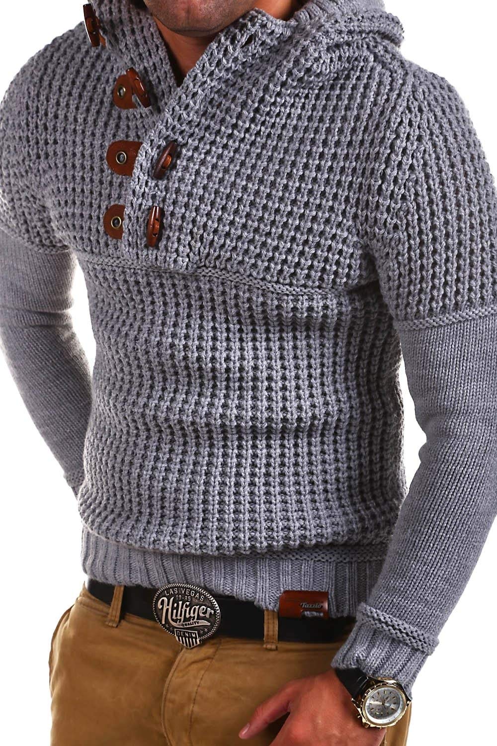 

Mens Sweater Knitted Hoodies Button Fit Men Solid Pullover Sweatshirt Casual Streetwear Jacket Winter Coat 4 Colors, White