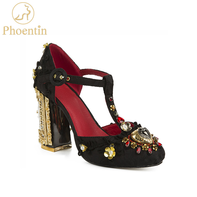 

Phoentin flower shoes wedding 2019 shoes women designers crystal rhinestone open heels metal T-strap party pumps FT622, Wine red