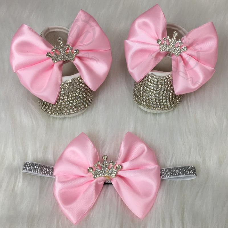 

MIYOCAR bling Rhinestones baby girl shoes first walker headband set Sparkle Bling crystals Princess shoes baby shower gift SH3, Sh9