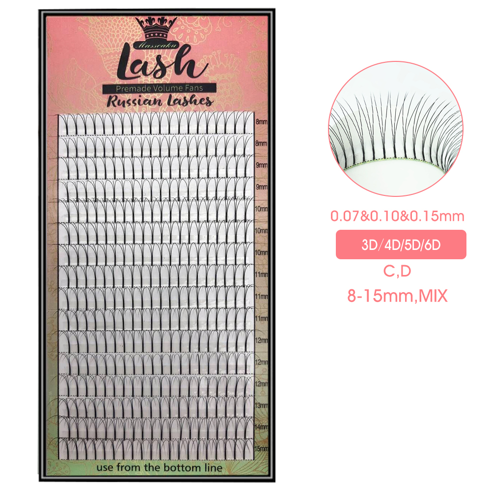 

MAS 16 Lines 3d/4d/5d/6d Long Stem Premade Volume fans Mink Volume Lash Extension for Professionals Pre fanned Eyelashes