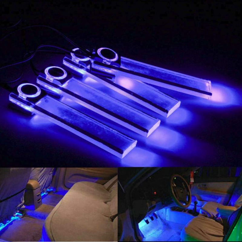 

4pcs Car Atmosphere Lights Ornaments Decoration Romantic LED Floor Decoration Lamp Blue Light Car light Interior Accessories