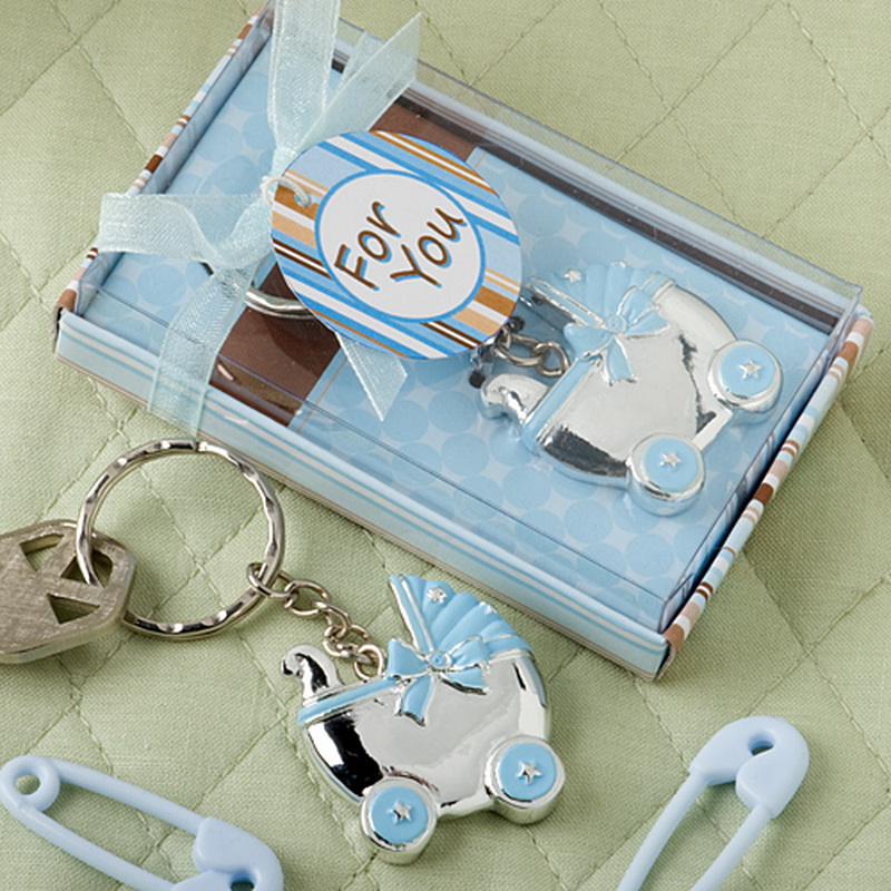 

50PCS Blue Baby Carriage Design Key Chain Baby Shower Favors Christening Baptism First Communion Party Giveaways Gift FREE SHIPPING