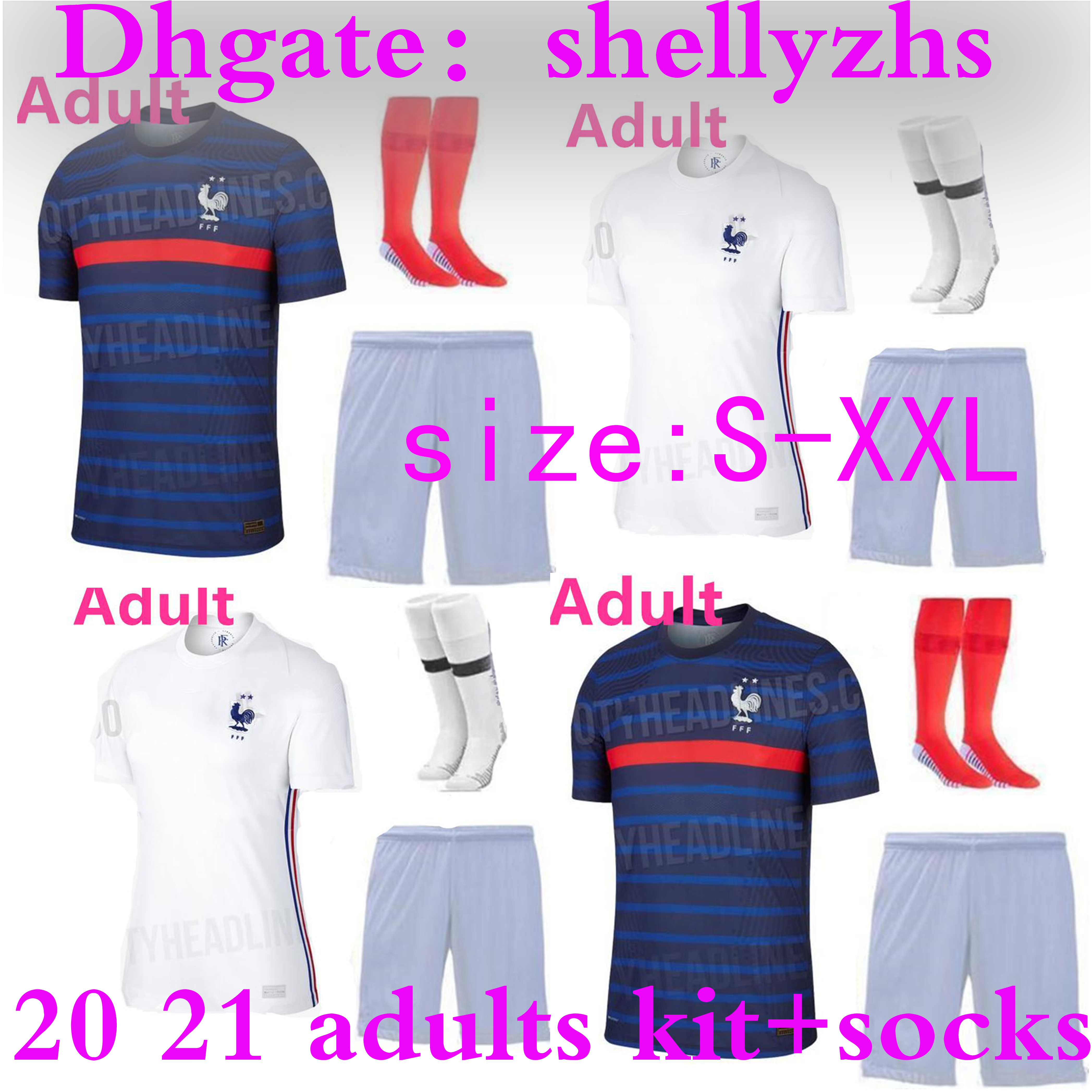 

Adult Kits+Socks 2020 2021 France 2 star soccer jersey mbappe GIROUD GRIEZMANN kante Franc ZIDANE maillot de foot 20 21 HENRY football sets, White