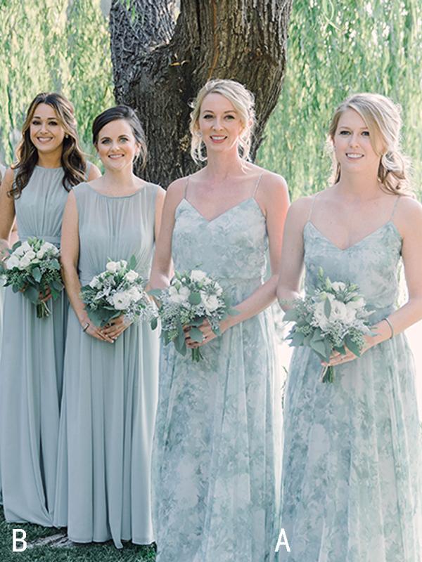 blue patterned bridesmaid dresses