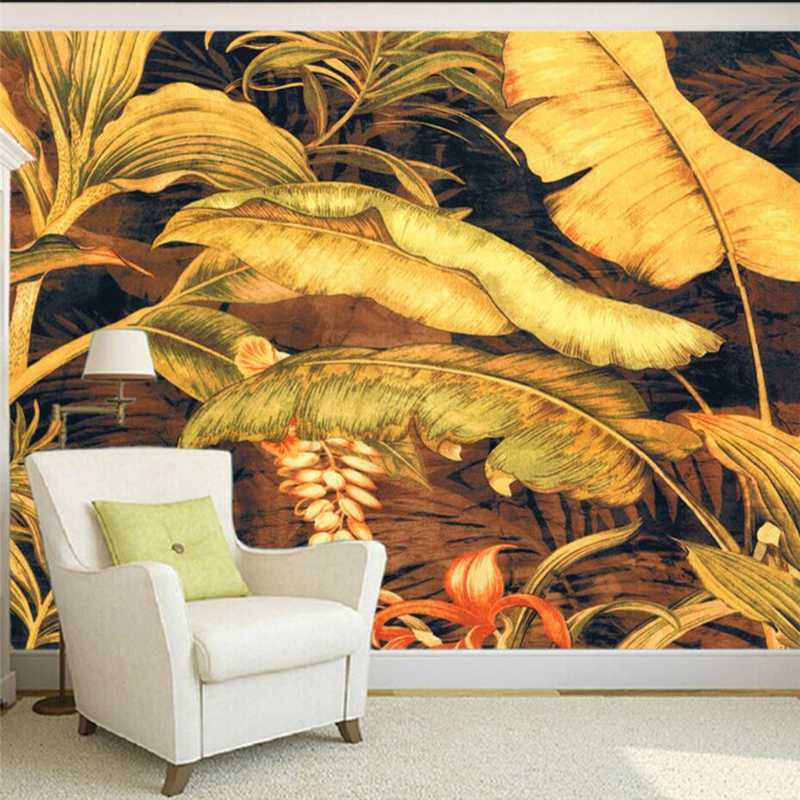 

mural papel parede Custom wallpaper 3d Southeast Asian style banana leaf background TV decorative painting photo wallpaper, As pic