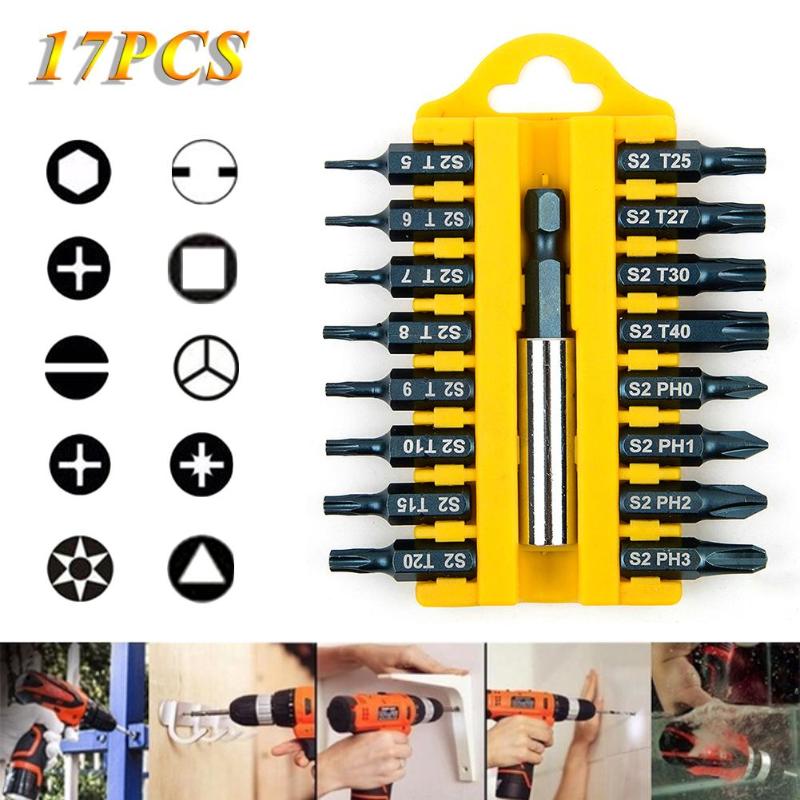 

17PCS Electric Screwdriver Bit Set Magnetic Holder S2 Alloy Steel Hex Shank Magnetic Holder