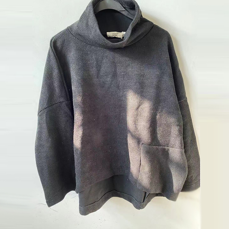 

2020 Spring A Half High Collar Base Sweater Korean Loose Stitching Casual Sweater Mandarin Collar Pullovers, Grey