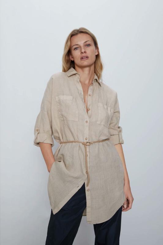 

2020 new Spring Summer European Cotton Linen Waistband zaraing women blouse Shirt vadiming sheining female shirt XDB2220, As pic