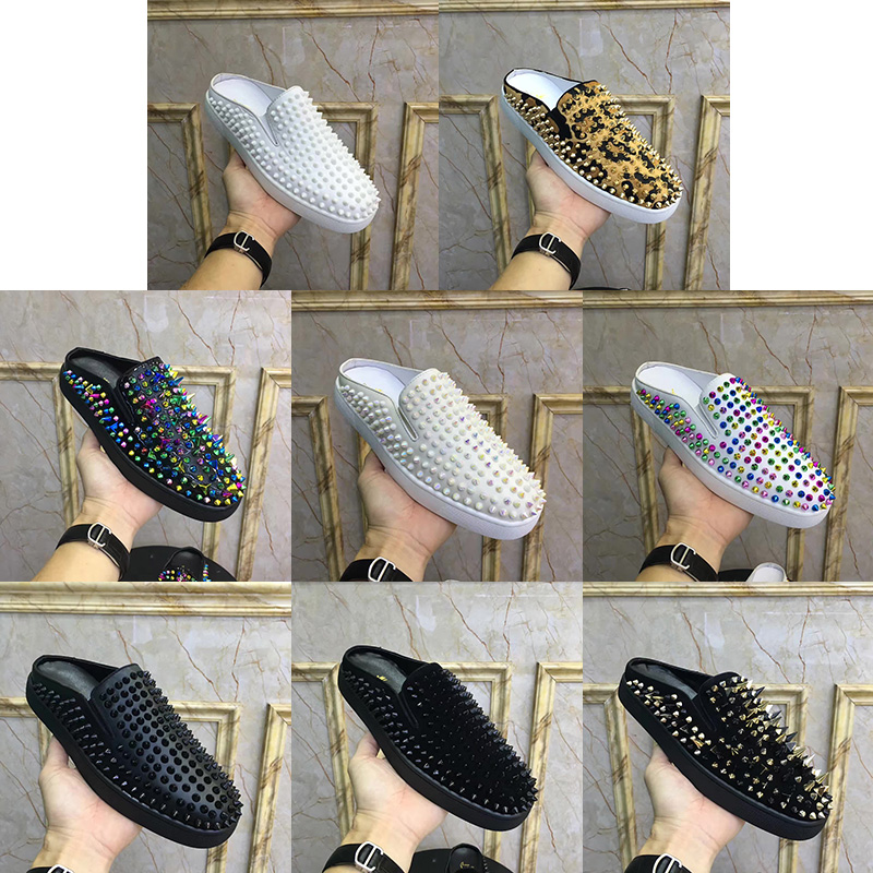 

Designer Red Bottom Loafers Luxury Party Wedding Shoes Women Men SUEDE Flats Rivet Diamonds Spikes Studded flats Dress Casual Chaussure