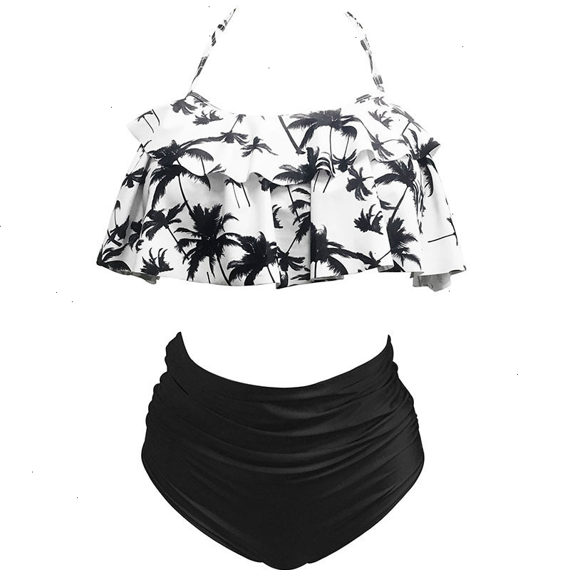 black and white palm tree bathing suit