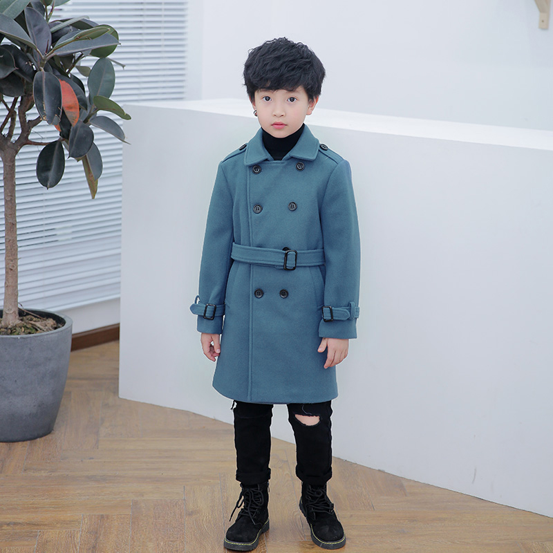 

Boys woolen overcoat with belt thickening warm winter jackets formal kid clothes children clothing coats, Brown