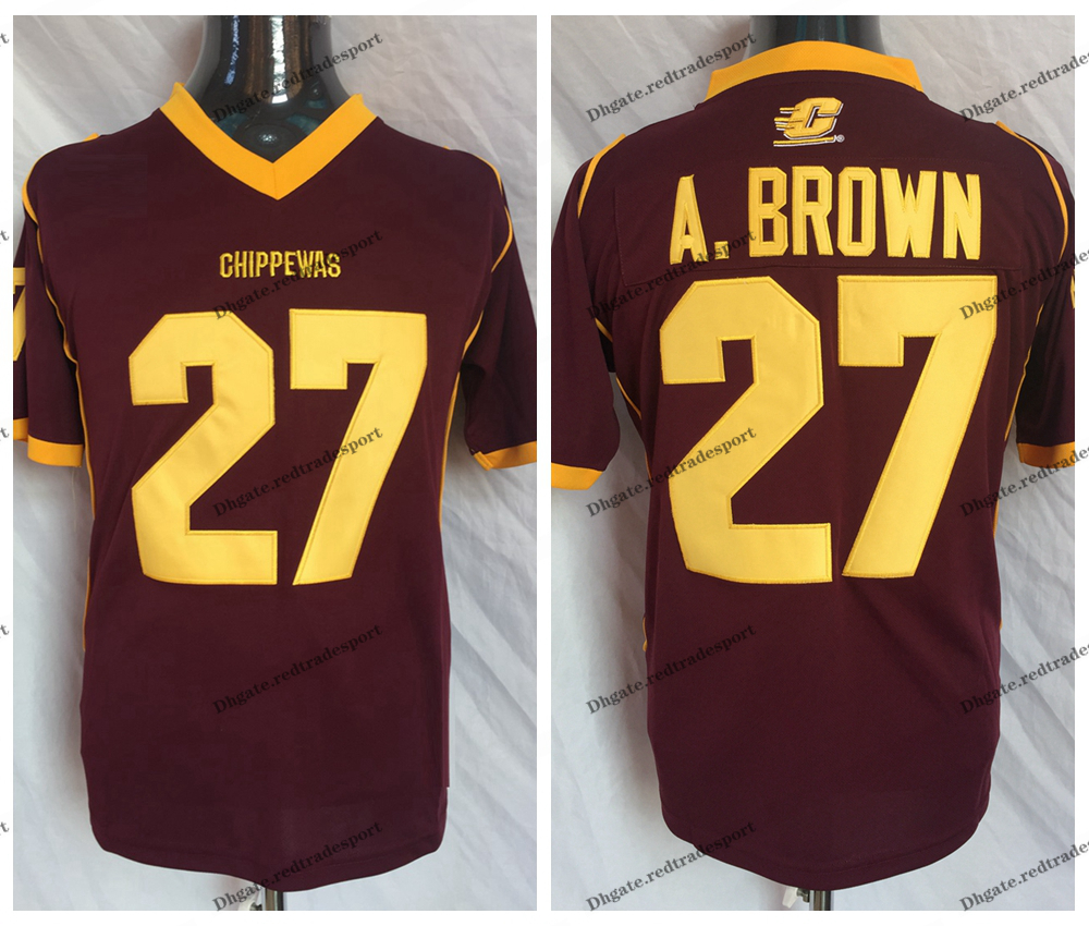 

Vintage Central Michigan Chippewas Antonio Brown College Football Jerseys #27 Antonio Brown A. Brown University Football Shirts, Red