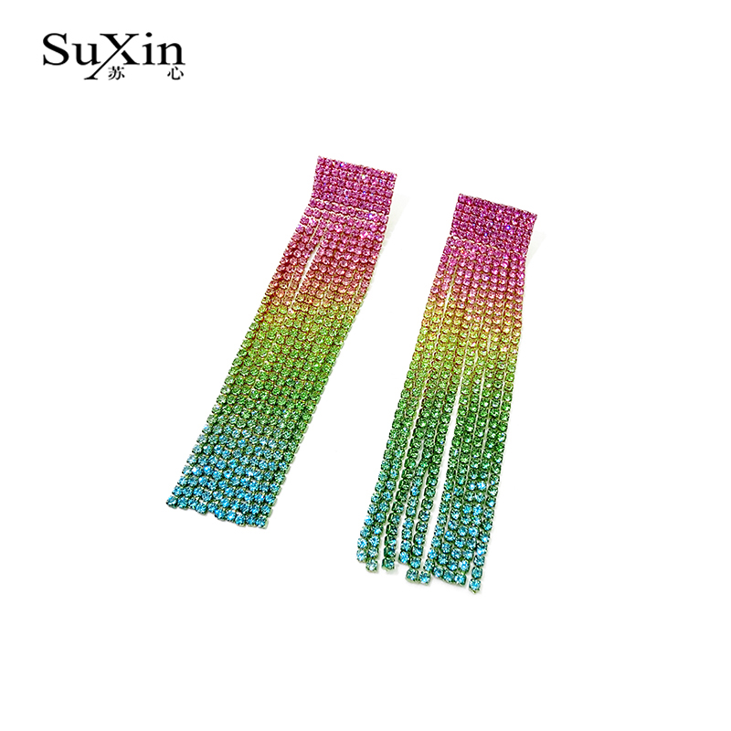 

Dangle & Chandelier SuXin 925 Silver Needle Earrings Temperament Artificial Crystal For Women Long Color Tassel Jewelry Gift