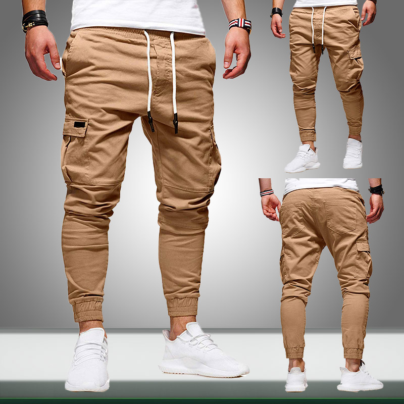 

Januarysnow Men Joggers Pants New Casual Male Cargo Military Sweatpants Solid Multi-pocket Hip Hop Fitness Trousers Sportswear, Khaki