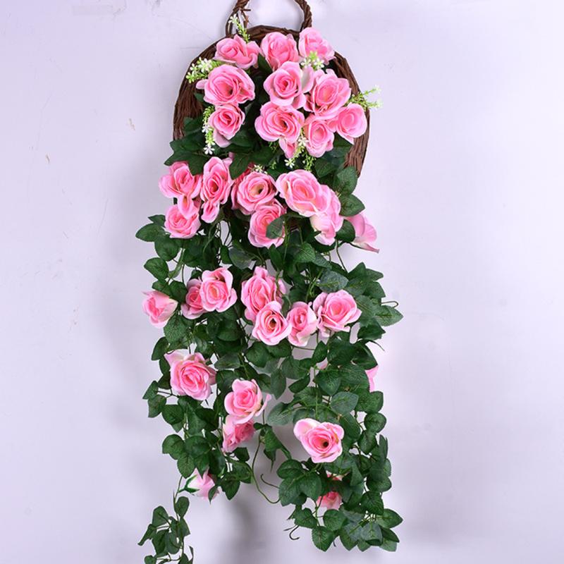 

Hanging Artificial Rose Vine Silk Bouquet Buch Wedding Home Party Decor, Pink