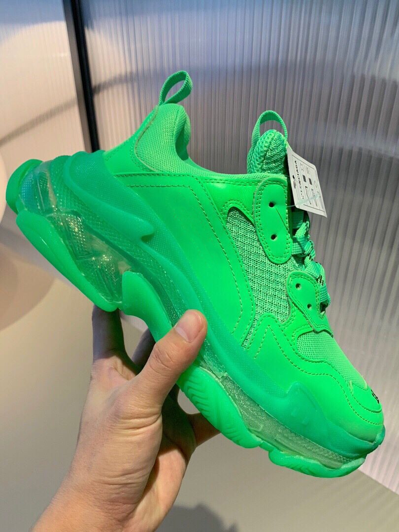 

Paris Green Crystal Bottom Triple-S Leisure Shoes Dad Shoes Platform Triple S Sneakers Men Women Vintage Kanye Old Grandpa Trainer, Shoes lace