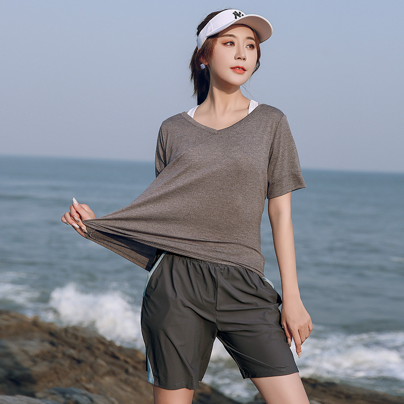 

4XL Summer Women Sport Suit Quickly Dry Loose Sweatshirt+short Jogger Exercise Gym Workout Running Set Sportswear Sweatsuit, Grey