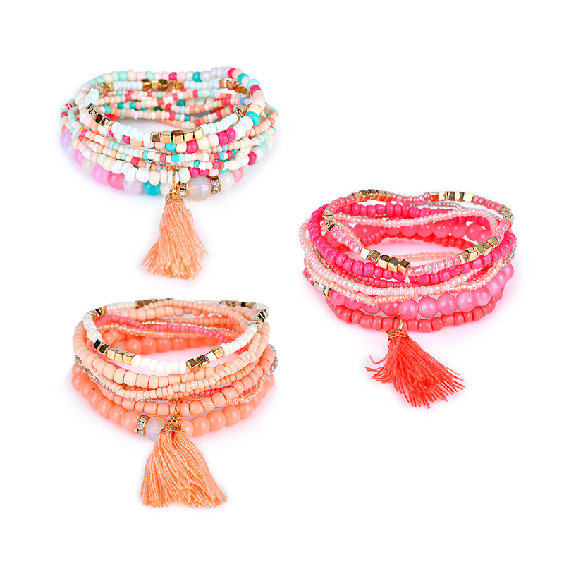 

Hot sale Bohemian Beach Multilayer crystal Beads Tassel Charm Bracelets Bangles For Women Gift Wrist Mala Bracelet Jewelry in Bulk