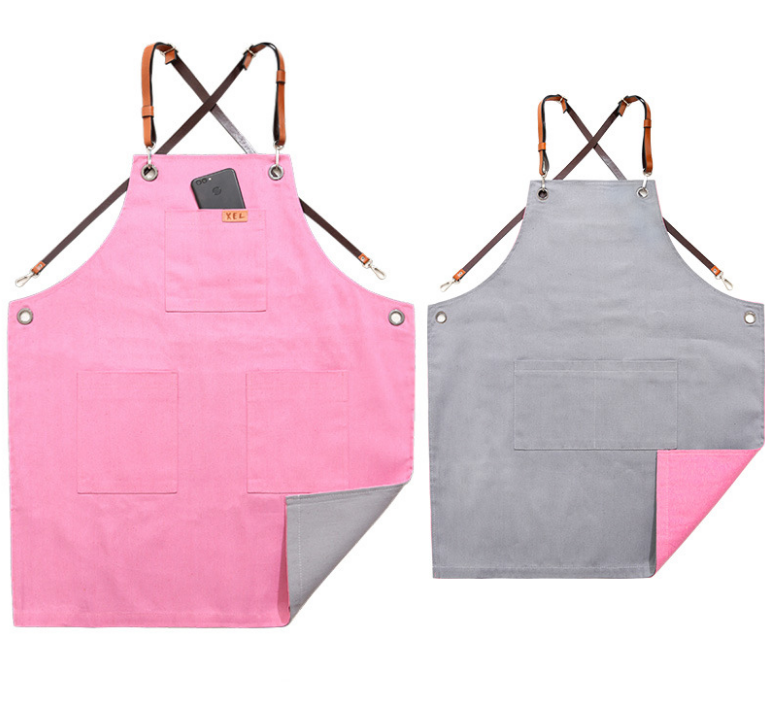 

Anti-dirty Apron Artist Waiter Pocket Cooking Baking Simple BBQ Canvas Bib Leather Chef Kitchen Apron Home Barber Coffee LF959