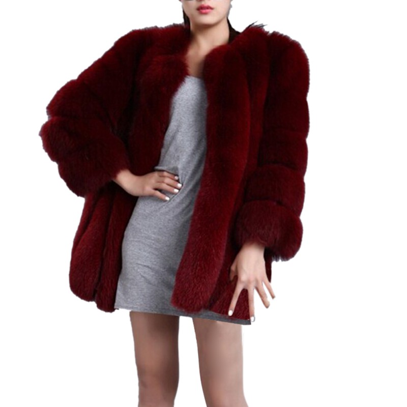

Women Fur Coat Winter Long Faux Fur Coats Furry Luxury Female Fake Jacket Ladies High Quality Super Warm Coat Jacket, Wine red