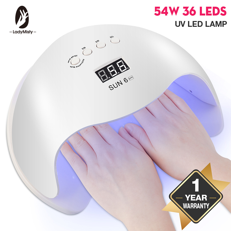 

54W SUN 6 Pro Nail Dryer LCD Display 36 LED Two Hand Nail Lamp UV LED Lamp for Curing Gel Polish Auto Sensing Lamp For Nails LY191228, 54w 36led us plug