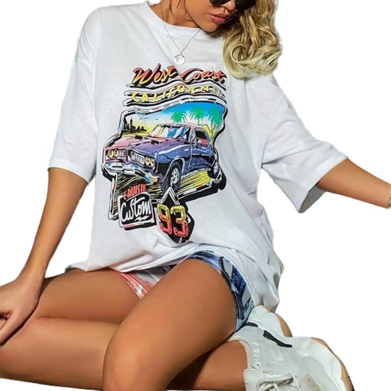 

Summer Casual Women' Top T-Shirt Fashion Long Bag Hip White Top Party Beach Home Long Casual T-Shirt