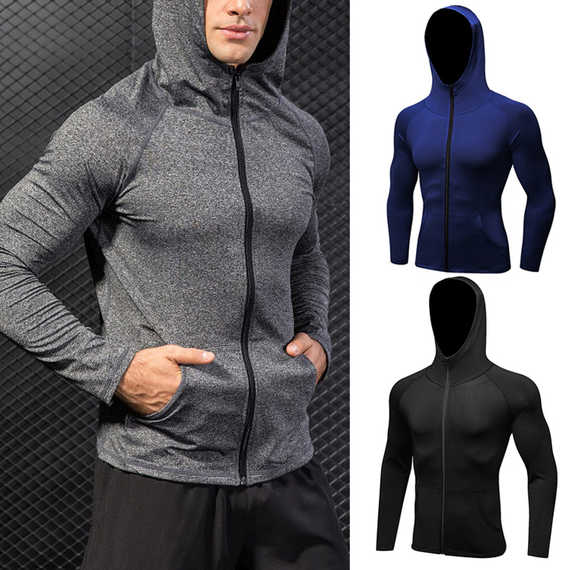 

New Style Men Zip Hoodie Jacket Casual Gym Sports Workout Running Hoody Sweatshirt Coat Top, Black add cashmere