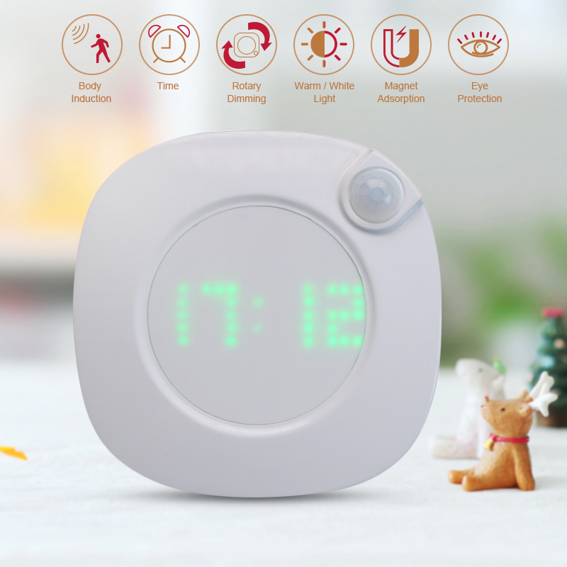 

Wall Clock With Motion Sensor Night Light USB PIR Sensor Two Lighting Color Adjustable Brightness Magnet Alarm Clock Night Lamp