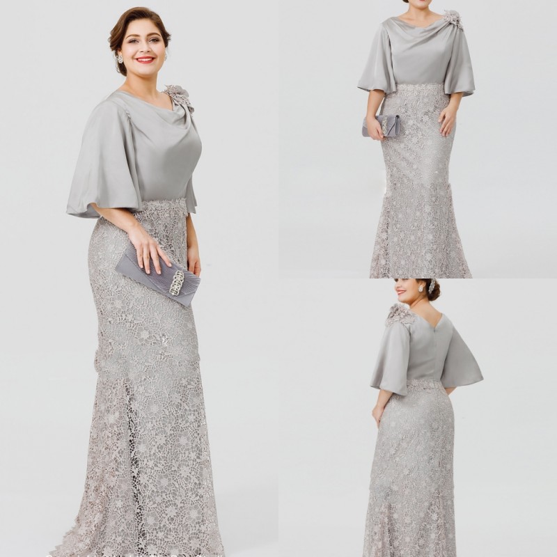 

elegant mother of the bridal dresses scoop 1 2 sleeve hand made flower satin prom dress floor length mother dresses