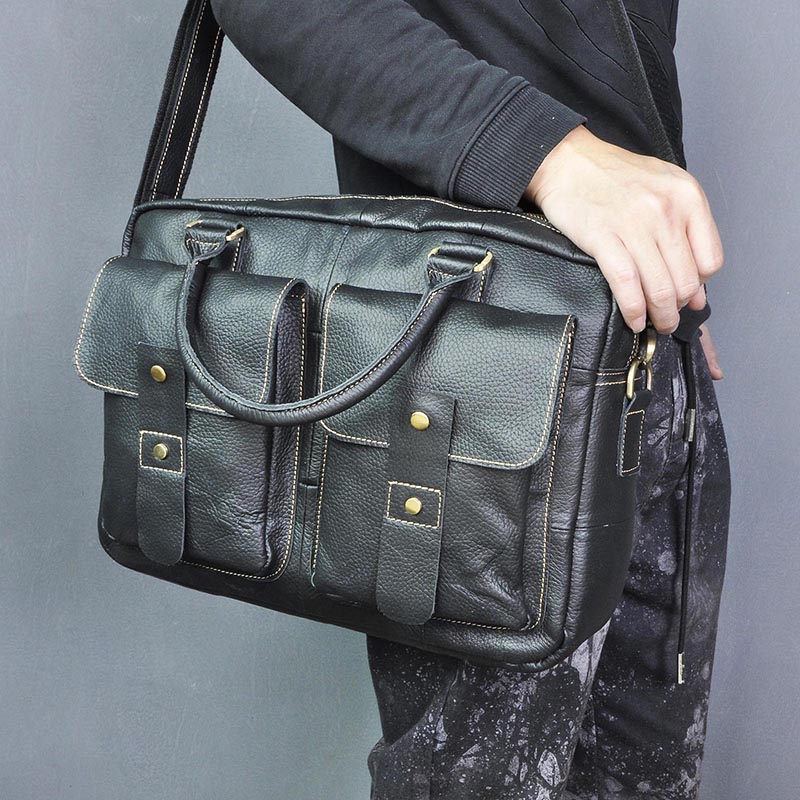 

Men Real Leather Design Travel Business Briefcase 14" Laptop Case Professional Executive Portfolio Organizer Tote Bag 9985-b, Black