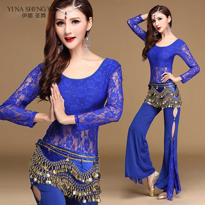 

New Style Practice Clothes 8 Colors Bellydance Costume Set 2pcs Sexy Long Sleeve Lace Top+Pants Women Belly Dance Practice Sets, 2pcs purple