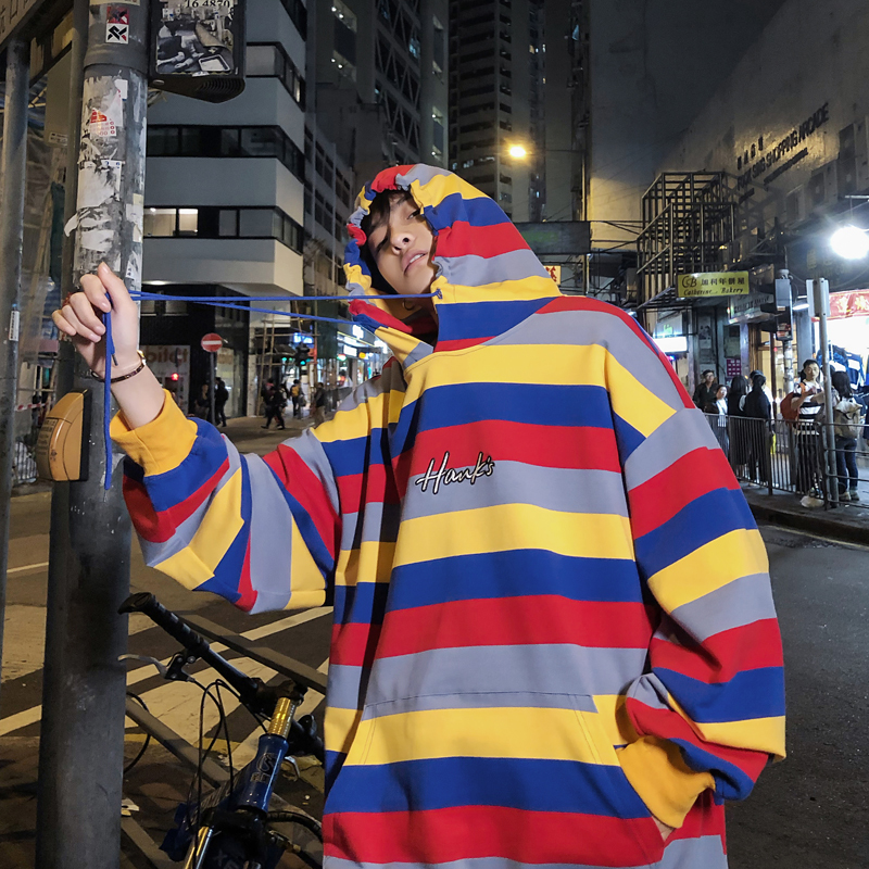 

2019 Spring And Summer New Men's Youth Japanese Version Of Harajuku Style Couple Loose Casual Two-color Stitching Pullover -2xl, Green