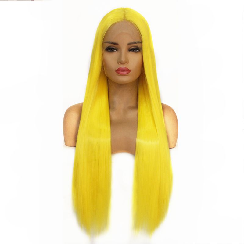 

Bright Yellow Long Straight Wig Silky Soft High Temperature Fiber Synthetic Lace Front Wigs for Women Cosplay, Ombre yellow
