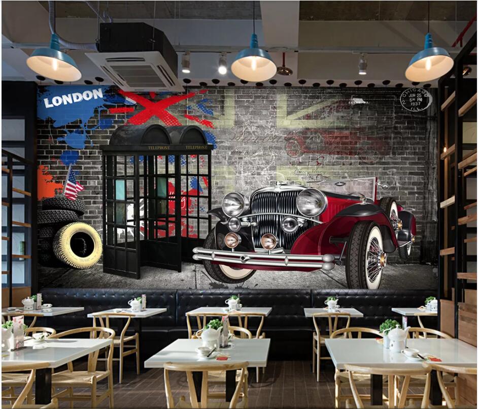 

3d wallpaper custom photo Nostalgic British Telephone Box Vintage Car living room home decor 3d wall murals wallpaper for walls 3 d, Non-woven wallpaper