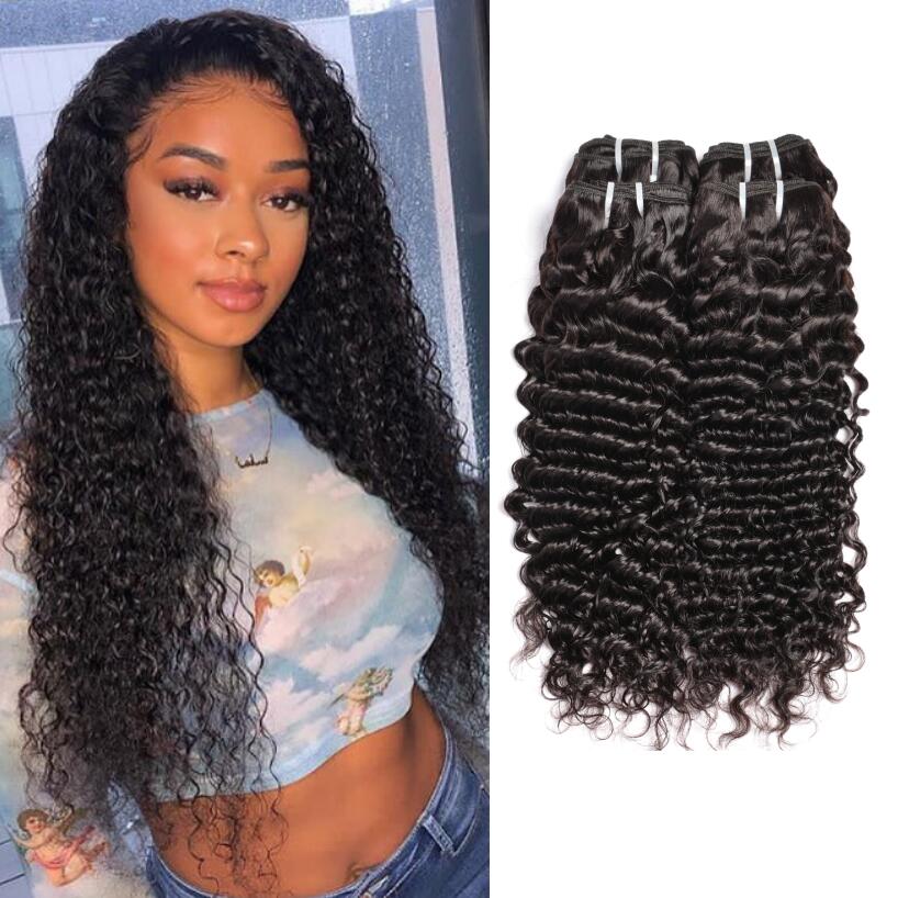 

8a Grade Brazilian Deep Curly Wave Human Hair Weaves 10-30 inch 3-4 Bundles Wavy Hair Extensions, Natural color