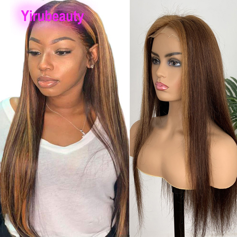 

Brazilian Virgin Hair 4 27 Lace Front Wigs Straight 13X4 Wig 10-28inch 4/27 Two Tones Color, 4 27#