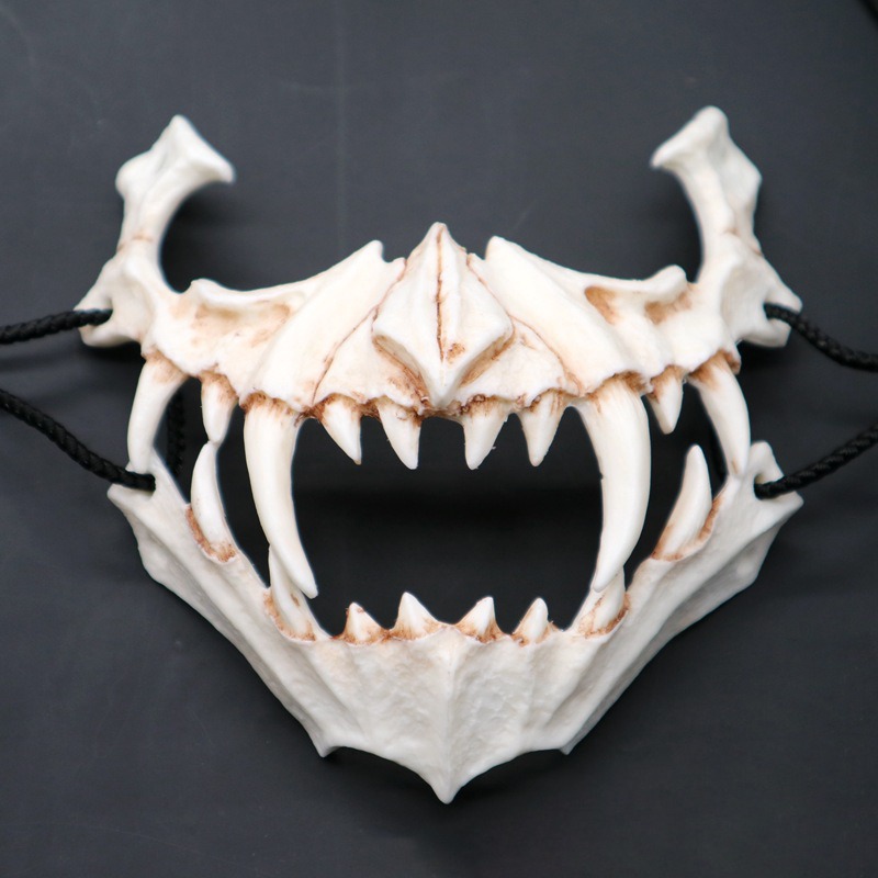 

Half Animal Mask Long Teeth Demon Samurai White Bone Mask Tengu Dragon Yaksa Tiger Resin Cosplay