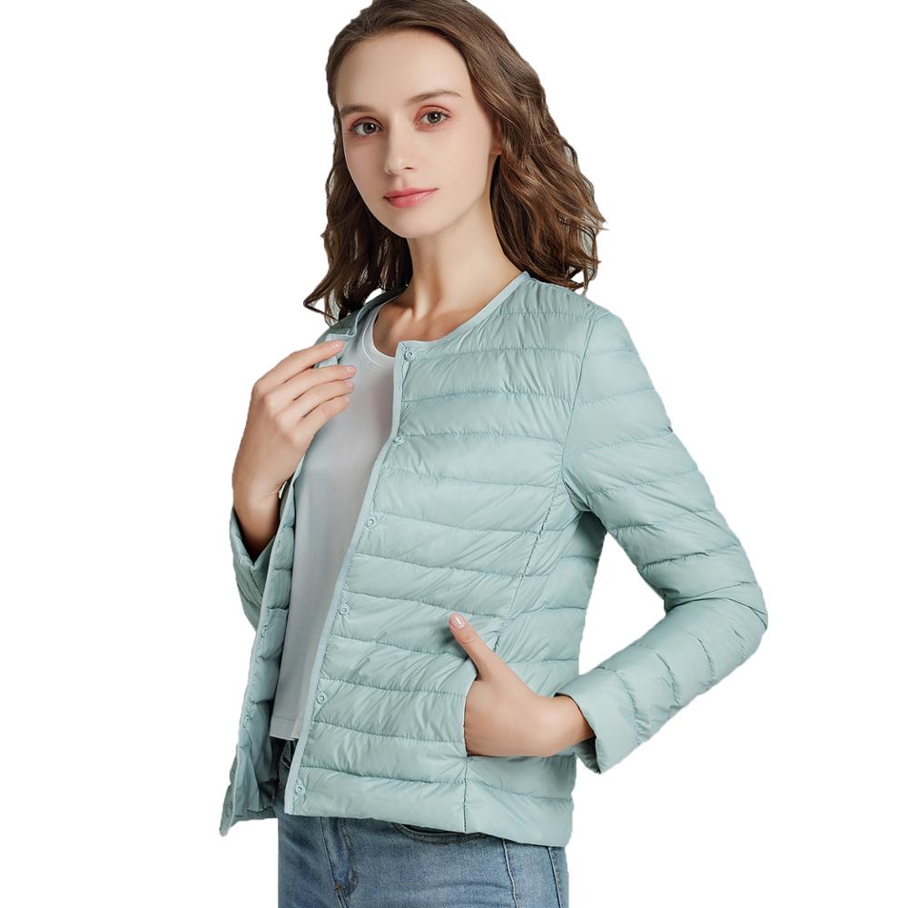 

New Women Ultra Light Down Compact Jacket Female Spring Autumn Parka Long Sleeve Lightweight White Duck Down Coat, Black