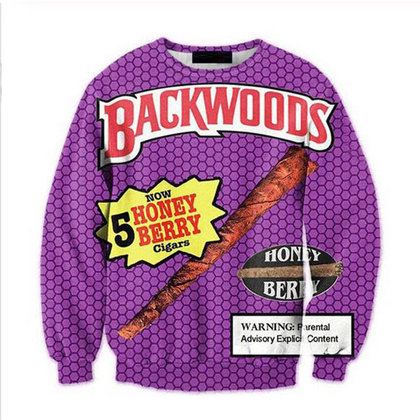 

New Fashion Women /Mens Backwoods Honey Berry Funny 3D Print Crewneck Sweatshirt Jumper Women/Men Fashion Clothing XS035, Multicolor