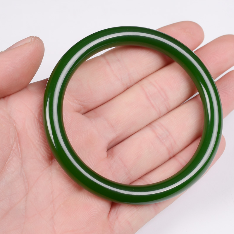 

Natural Xinjiang Hotan Jade Bracelet Thin Women's Laokeng Spinach Green Girl Round Jade Bracelet