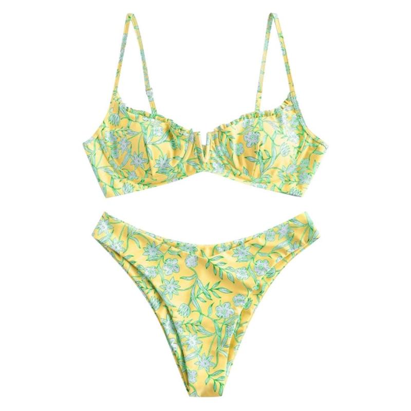 

Melphieer Lady' 2020 Fresh chic flower printed underwired padded high cut sexy v neck bikini set in stock