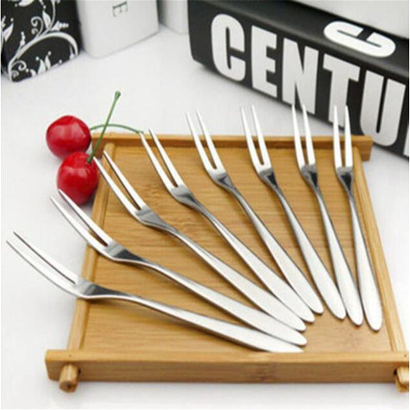 

1pc Stainless Steel Two-tine Fork Fruit Fork Tableware Multiple Use Snack Cake Dessert Forks Cafeteria Home Flatware