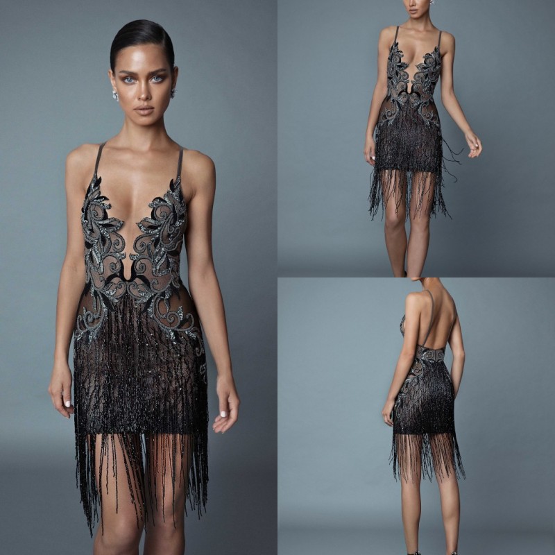 

Plus Size Customized Sleeveless Evening Dresses Spaghetti Lace Crystal Beads Tassel Formal Dress Backless Sheath Short Party Bridesmaid Gown, Coral