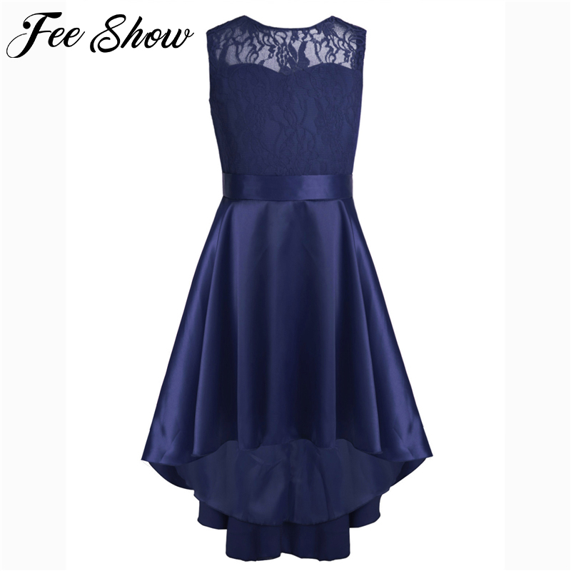 

Kids Girl Lace High-Low Princess Dress Flower Girl Dress Vintage Wedding Bridesmaid Prom Birthday Party Formal Ball Gown, Gray