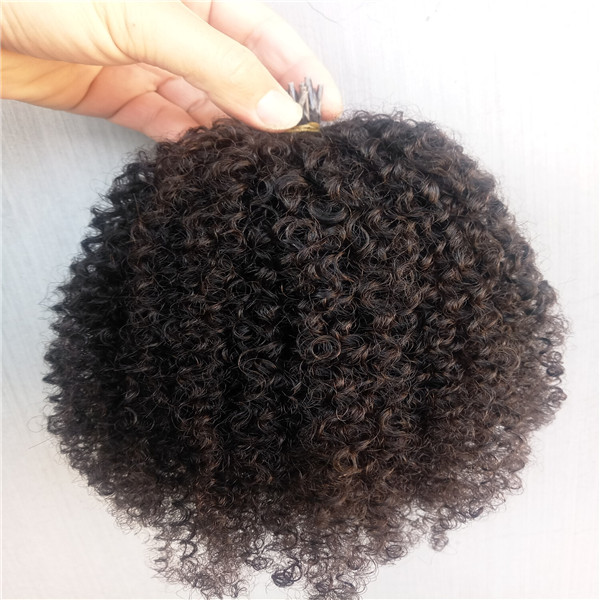 human Hair Extensions i-tip Kinky Curly Natural Black Color hairextensions color can be customered-image-702422153