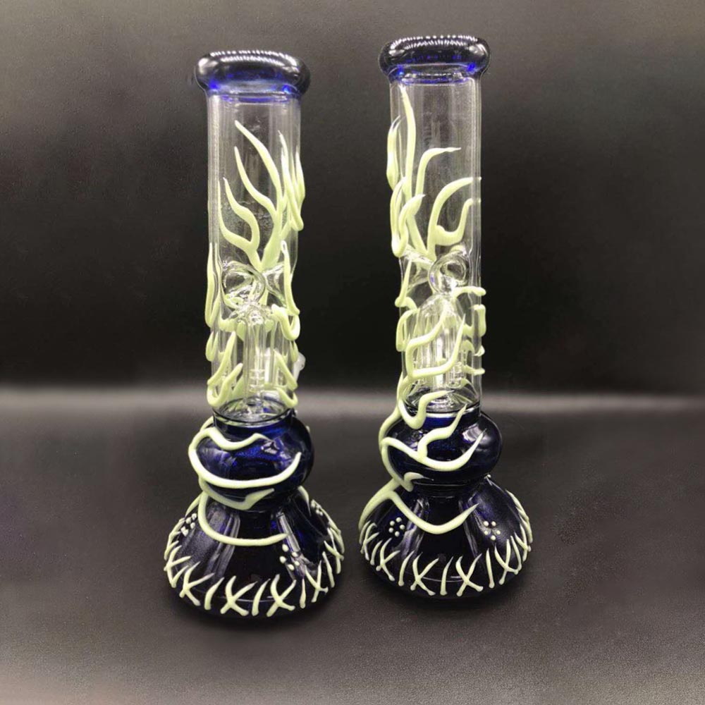

Nocturnal Light Beaker Bongs 6 Arms Tree Perc UV Oil Dab Rigs Straight Tube Glass Water Pipes With Diffused Downstem Bowl FY2077
