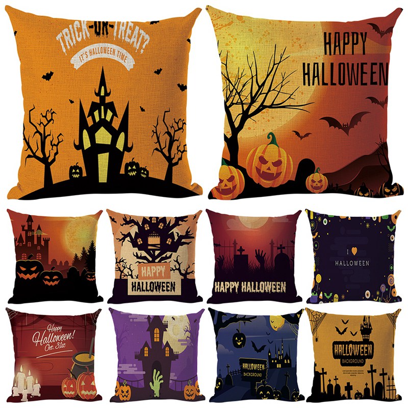 

Clearance Price Halloween Pillow Case Home Bed Halloween Cotton Linen Dustproof Washable Removable Pillow Cases