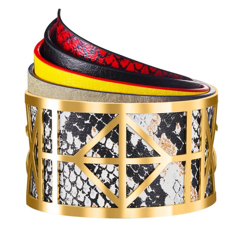 

Stainless Steel Hollow Giraffe Cuff With Interchangeable PU Leather&Magnet Button DIY Georgettes Bracelet Women Gift SL-169