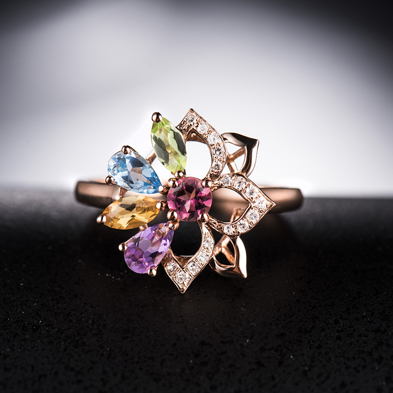 

Korean Fashion Women Jewelry Ladies Elegant Chic Flower Zircon Ring for Wedding Engagement Rose Gold Color Adjustable Ring anel