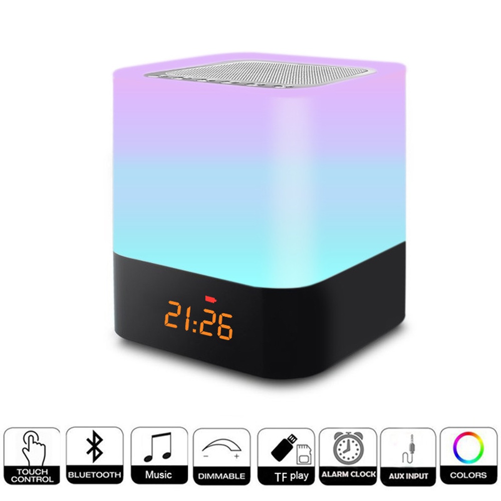 

Bluetooth Speaker Night Light Bedside Ambience Lights with Alarm Clock Rechargeable Touch Control Color LED Novelty Lamp - R21